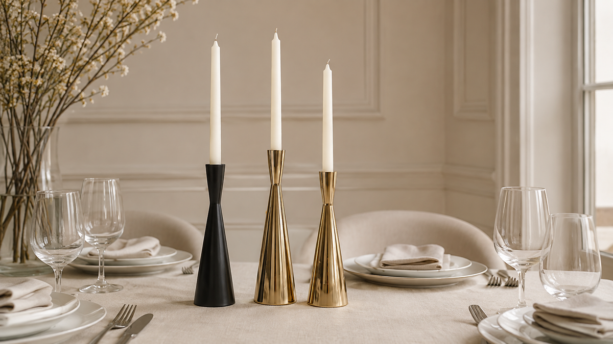 Elegant candle holders styled on a dining table