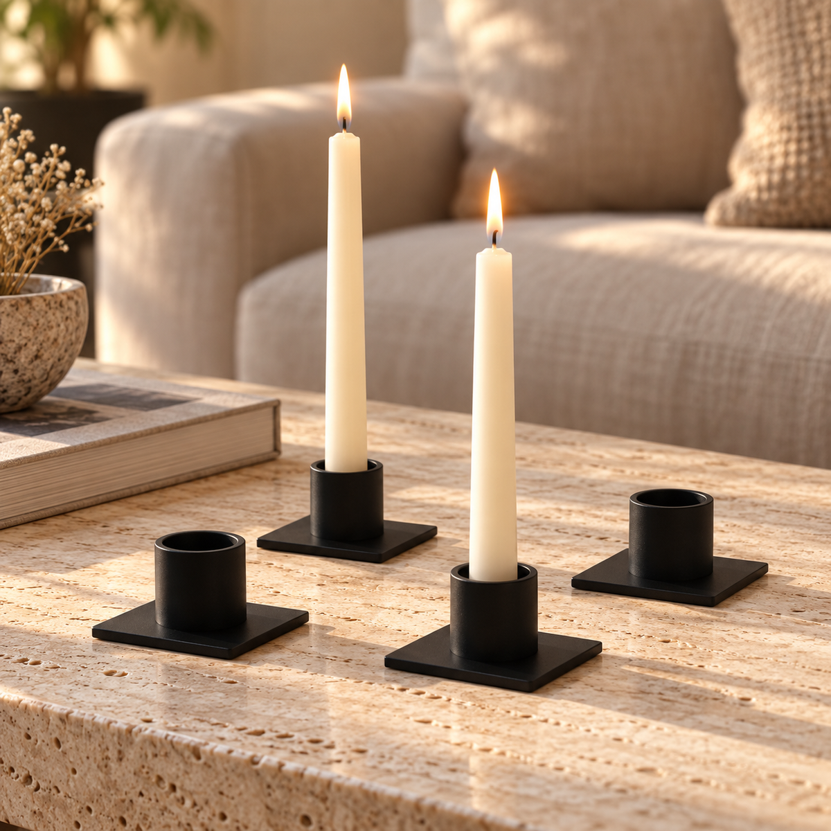 Nero Black Iron Candle Holders - Set of 4